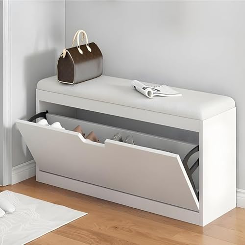 Schuhregal Mit Sitz 100cm 80cm 60cm 50cm Breit Dielen-&Flurmöbel 1-3 Etagen Kleiner Schuhschrank Montageanleitung Geschlossen Schuhschrank Flur Schwarz/Weiß Platzsparend(White,31"Lx7"W/80x17cm) von Ukkajovlex