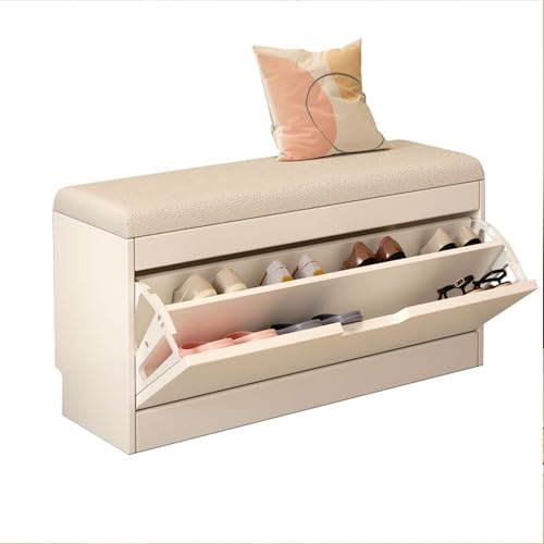 Schuhregal Mit Sitz 100cm 80cm 60cm 50cm Breit Dielen-&Flurmöbel 1-3 Etagen Kleiner Schuhschrank Montageanleitung Geschlossen Schuhschrank Flur Schwarz/Weiß Platzsparend(White,31"Lx9"W/80x24cm) von Ukkajovlex