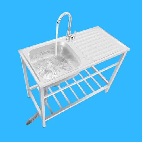 Ukkajovlex Camping Spüle Waschbecken Edelstahl Freistehend 75cmX40cmX75cm Multifunktionswaschtisch Spültisch für Außenbereich Innen Küche Garten Camping Spüle Küche Mit Armatur 304 Küchenspüle von Ukkajovlex
