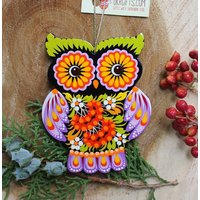 Eule Christbaumschmuck Bunt Handbemalt - Hochwertige Weihnachtsdekoration Zum Aufhängen -Tiere Weihnachtsschmuck Holz Handgemacht Ethno von UkrGiftsShop