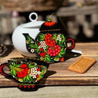 Tea Time Christmas Ornaments Set Teapot & Cup Wooden Hand-Painted Ukrainian Traditional Floral Pattern Beautiful Gifts Tea Time Christmas Ornaments Set Teapot & Cup Wooden Hand-Painted Ukrainian Traditional Floral Pattern Beautiful Gifts von UkrGiftsShop