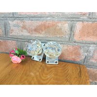 2Er Set Vintage Türgriffe Aus Klarglas Alte Türknöpfe Wohndekor Griffe Im Stil Der Sowjetzeit A3 Möbelbedarf Seltene Funde Geschenk von Ukrainevintage
