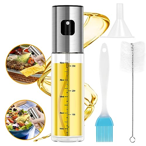 Uktunu Öl Sprüher 4-in-1 Ölsprüher für Heißluftfritteuse Öl Sprayer 100ml Öl Sprühflasche mit Backpinsel, Ölsprüher Flasche, Flaschenbürste und Öltrichter Perfekt für Grillen Backen Salate von Uktunu