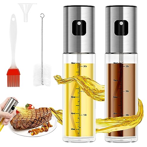 Uktunu Öl Sprüher 4-in-1 Ölsprüher für Heißluftfritteuse Öl Sprayer 100ml Öl Sprühflasche mit Backpinsel, Ölsprüher Flasche, Flaschenbürste und Öltrichter Perfekt für Grillen Backen Salate, 2er-Pack von Uktunu