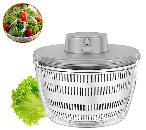 Automatischer Salatschleuder, USB Drahtloser 4000ml Salad Spinner Dörrautomat für Obst Gemüse,Salatschüssel zum Servieren, Schnell Entwässern Küchenhelfer in trendiger Farbe, Lange Bereitschaft,Silber von Ulable