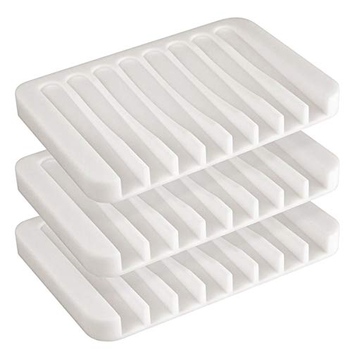 Ulable Silikon-Seifenschale, Schale für Dusche, Wasserfall, selbstentleerend, für Badezimmer, Küche, Arbeitsplatte, 3 Stück (weiß) von Ulable