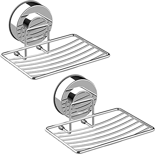 Ulable 2 Stück Selbstklebende Vakuum-Saugnapf-Seifenschale, Haltbarer 304 Edelstahl Schwammhalter für Bad und Küche, Silber von Ulable