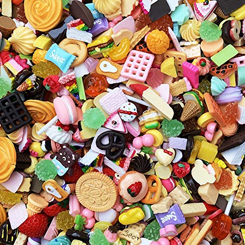 100pcs Cute Slime Charms Mixed Set Harz Flatback Making Supplies für DIY Craft Making und Ornament Scrapbooking Perlen Verschiedene Candy Fruit Cake Ornament von Ulalaza