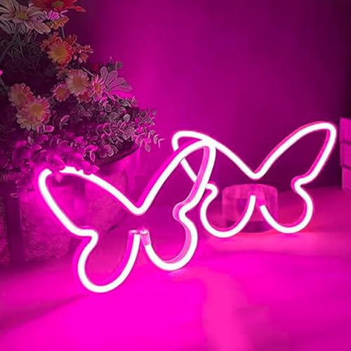 Ulalaza 2 Stück LED-Neonlichtschild, Schmetterlings-Neonschilder, Nachtlichter für Zuhause, für Kinderzimmer, dekorative Lampen, Wandkunst, romantisches Weihnachts- und Geburtstagsgeschenk von Ulalaza