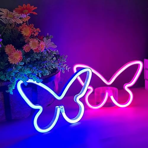 2 Stück LED-Neonlichtschild, Schmetterlings-Neonschilder, Nachtlichter für Zuhause, für Kinderzimmer, dekorative Lampen, Wandkunst, romantisches Weihnachts- und Geburtstagsgeschenk von Ulalaza