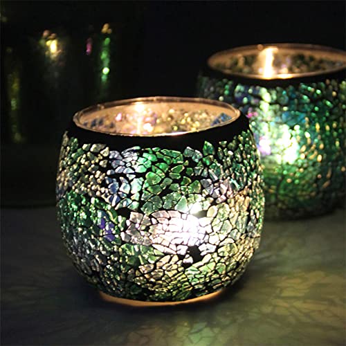 2 Stück Teelicht Kerzenhalter Mosaik Glaskerzengläser Handgemachte Romantische Teelichthalter Freundschaft Nachtlicht für Party Hochzeit Geburtstag Jubiläum von Ulalaza