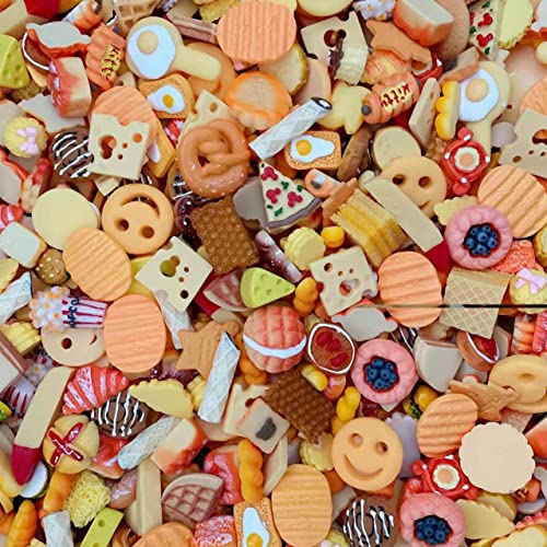 50 süße Schleim-Charms,für Heimwerker, Bastelarbeiten und Ornamente, Scrapbooking-Perlen, verschiedene Süßigkeiten, Obst, Kuchen, Harz, Weihnachtsgeschenke, Spalier, Harz-Ornament-Kit, Zubehör von Ulalaza