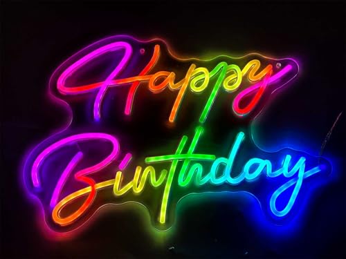 Smart RGB-Farbfluss-Effekt Happy Birthday LED Neon Zeichen mit Fernbedienung App Control Musik Sync Timer Einstellung LED Acryllicht für Wand Party Dekor Schlafzimmer Bar Hochzeit Home Geburtstag USB von Ulalaza