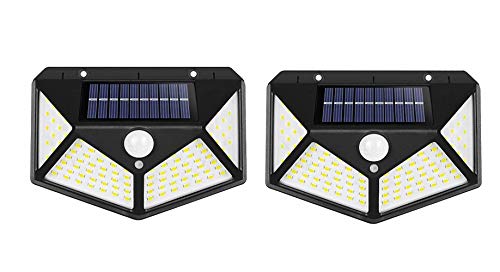 Ulalaza 2Pcs 100 LED wasserdichtes langlebiges drahtloses Außenbewegungssensor Solar-Sicherheitslicht mit 270-Grad-Weitwinkel für Gartenzaun-Türhof-Garagenweg von Ulalaza