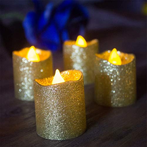 Ulalaza Gold Glitter Votivkerze Batteriebetriebene flammenlose LED Teelichtkerze für Hochzeitsfest Weihnachtsdekorationen (20er Pack) von Ulalaza