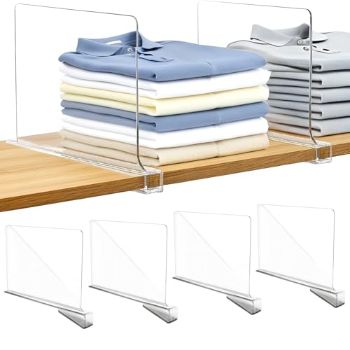 4 Stück Transparente Acryl Regaltrenner, Multifunktionaler Shelf Divider,Regalteiler Regalsystem ohne Bohren für Schränken die Aufbewahrung und Organisation von Ulanox