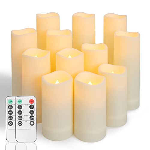 Ulanox LED Kerzen Batteriebetrieben Flackernde Flammenlose Kerzen, 12er Set Elektrische Kerzen mit Timerfunktion & Fernbedienung für Weihnachten, Halloween, Geburtstag (D:2.2'' x H:4''5''6''7'') von Ulanox