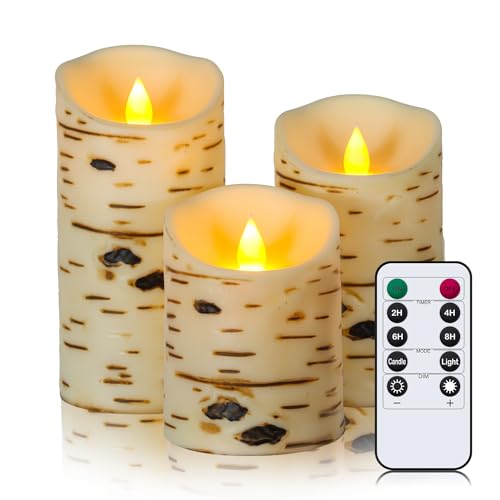 Ulanox LED-Kerzen Birkenrinde flammenlose Kerzen bewegliche Flamme batteriebetriebene Stumpenkerzen von Ulanox