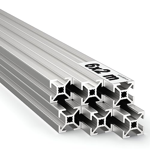 Ulber24 - Aluprofil 20x20 Nut6 Typ B,6x2m=12m Aluminium- Konstruktion- Montage- Systemprofil 2020 Alu Schiene Stecksystem Vierkant Profil B-Typ Nut 6 Winkel von Ulber24