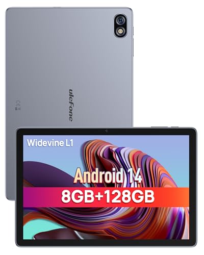 Uelfone Tablet 10.1 Zoll Android 14 Octa-Core, 2024 Newest Tablet PC 8 GB RAM+128 GB ROM (TF1 TB),5G WIFI丨Widevine L1丨GPS丨6600mAh丨5+8MP丨Bluetooth5.0丨UFS 2.1 Flash丨Tablet Grau von Ulefone