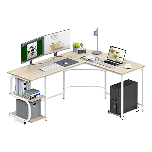 Ulifance Eckschreibtisch Umkehrbarer Computertisch, L-förmiger Schreibtisch mit Regalen für Home Office,Gaming Tisch Bürotisch für kleinen Raum Einfache Montage Beige von Ulifance