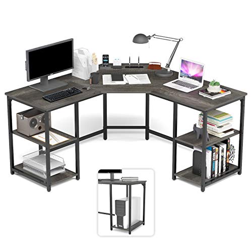 Ulifance L-förmiger Computertisch mit 4 Staufächern, Gaming Eckschreibtisch, Robuster Schreib- und Arbeitsplatz, PC Laptop Tisch (Black Oak) von Ulifance