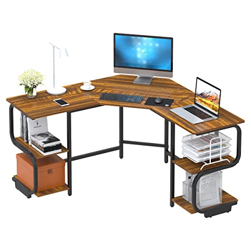 Ulifance L-förmiger Eckschreibtisch mit 4 Reifenregalen, Gaming Schreibtisch mit großem Desktop Bürotisch Computertisch PC Tisch für das Heimbüro Teak+Schwarz von Ulifance