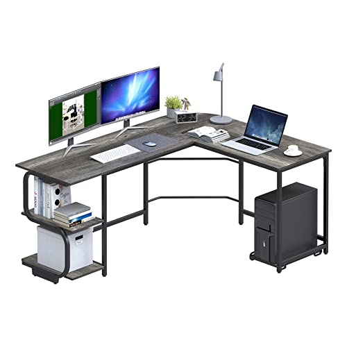 Ulifance L-förmiger Schreibtisch mit Regal，Umkehrbarer Computertisch Eckschreibtisch Gaming Tisch Laptop PC Tisch Bürotisch für kleinen Raum Schwarze Eiche von Ulifance