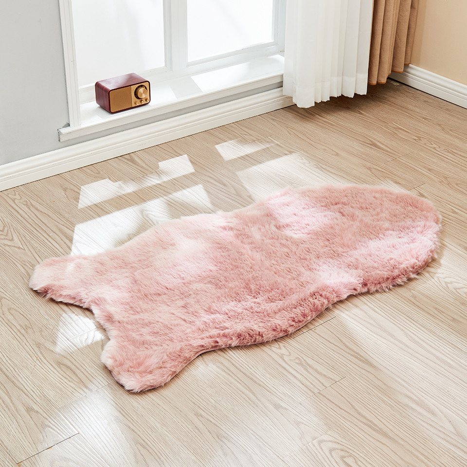 Hochflor-Teppich Weicher Teppich Rosa, aus Polyster, Kunstfell, Ulife, für Schlafzimmer, Wohnzimmer von Ulife