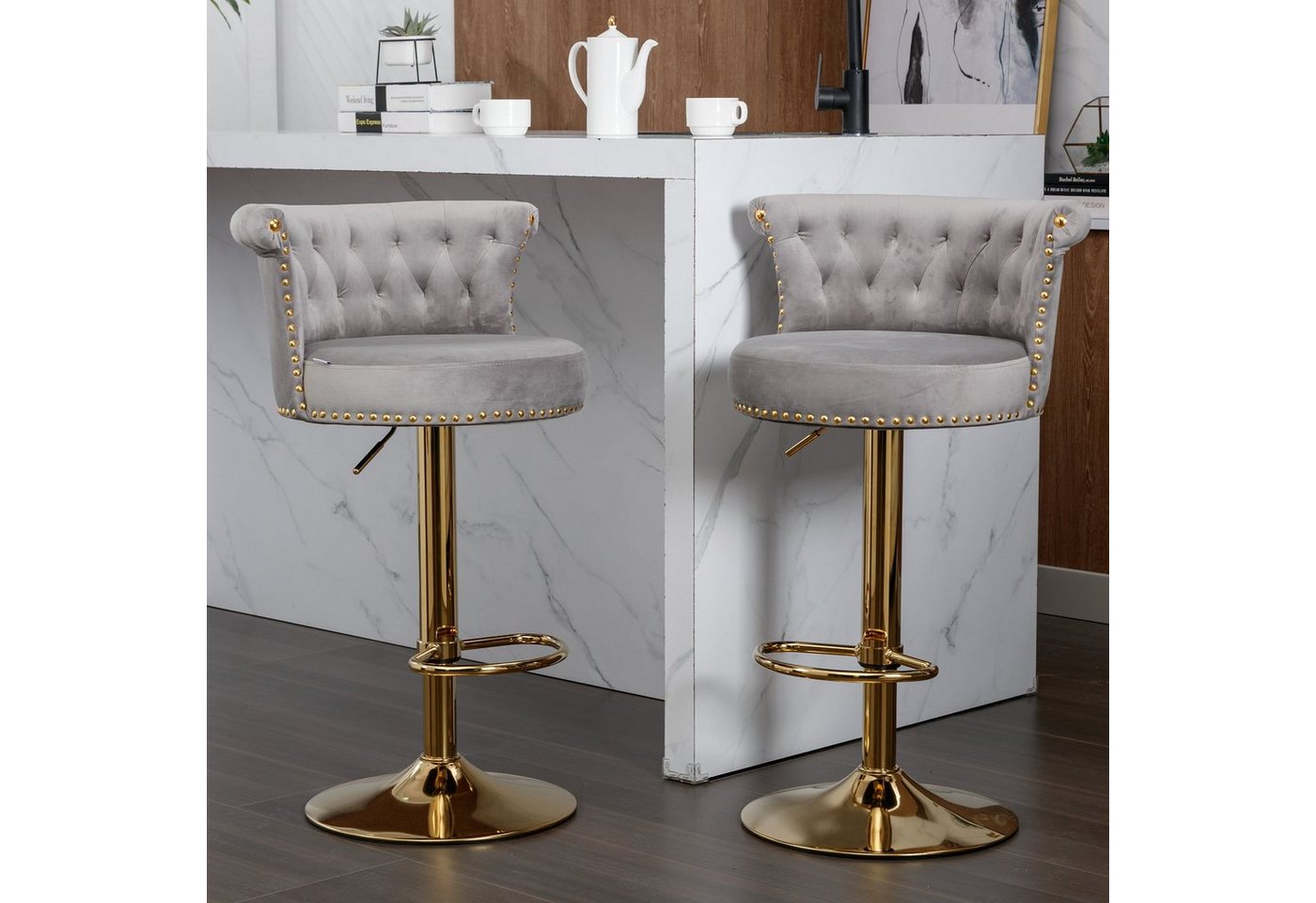 Ulife Barhocker Barstühle mit goldenen Metallbeinen, drehbar (Set, 2 St), höhenverstellbar von Ulife