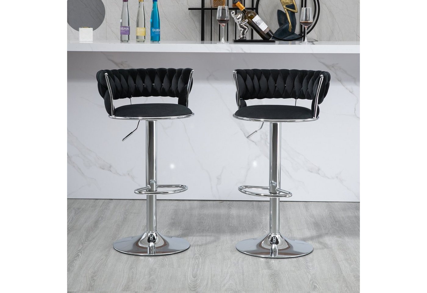 Ulife Barhocker Barstühle mit silbrigen Metallbeinen (Set, 2 St), drehbar, höhenverstellbar von Ulife