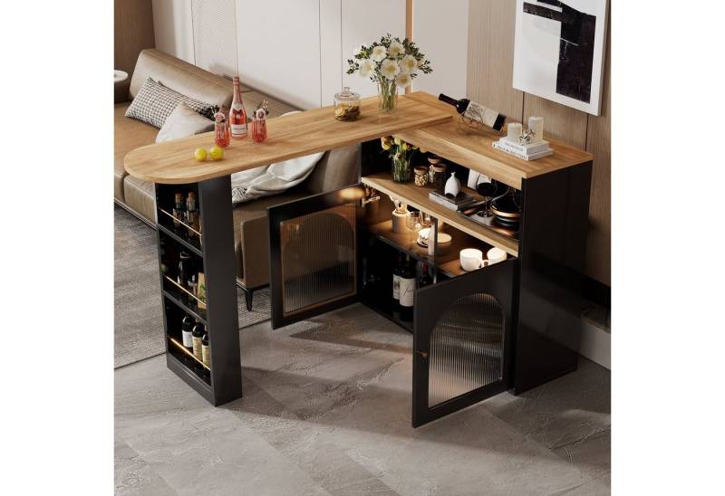 Ulife Bartisch ausziehbar, 360° drehbar, mit LED Beleuchtung, viel Stauraum, 138-193 cm×39×105cm von Ulife