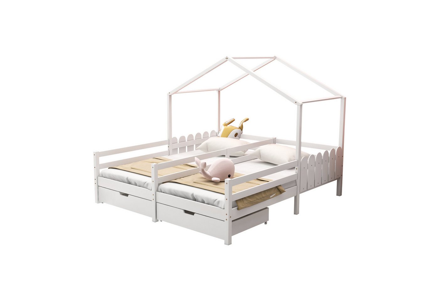 Ulife Bett Kinderbett mit 2 MDF-Schubladen Schubladen auf Rollen 200x90cm von Ulife