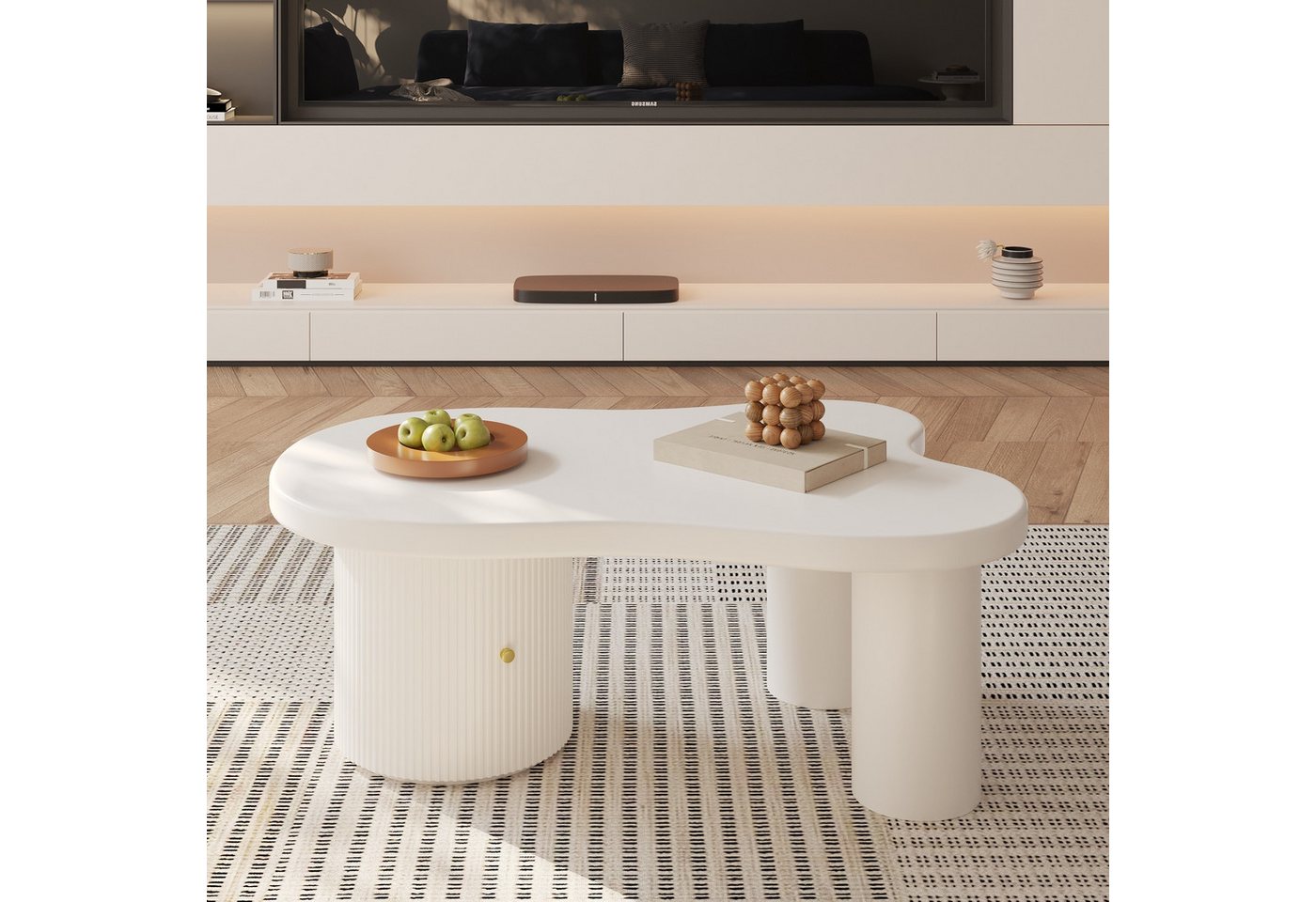 Ulife Couchtisch Asymmetrischer Tisch, Wohnzimmertisch, Beistelltisch, 100x60x37cm, mit Stauraum, geeignet für Wohnzimmer und Büros von Ulife
