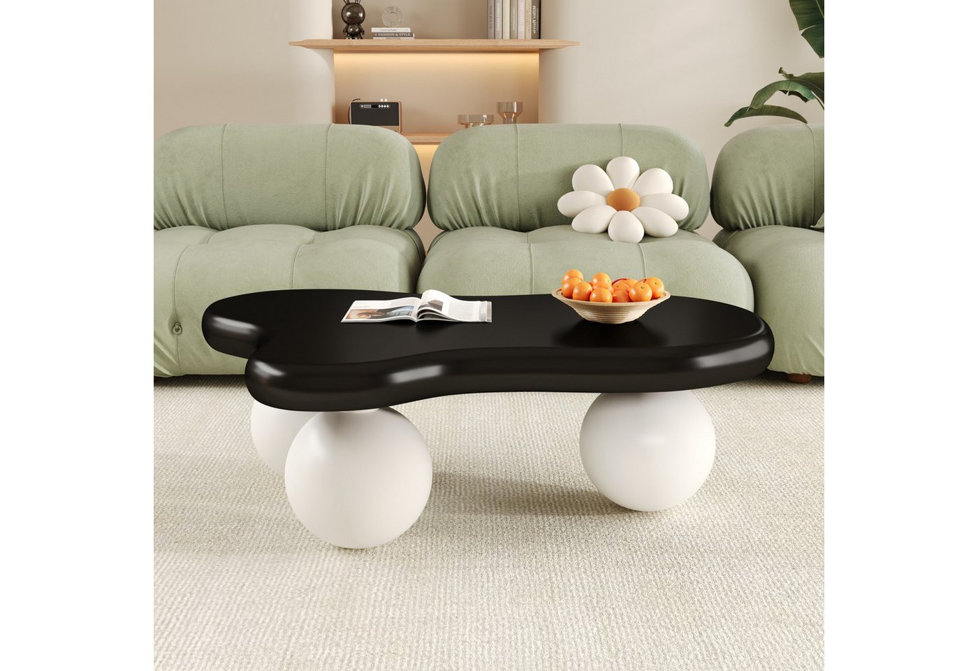 Ulife Couchtisch Wohnzimmertisch, Beistelltisch, mit LED-Beleuchtung, 16 Farben wählbar, Wolkenform+Rundbein-Design, 95x62,5x32cm von Ulife