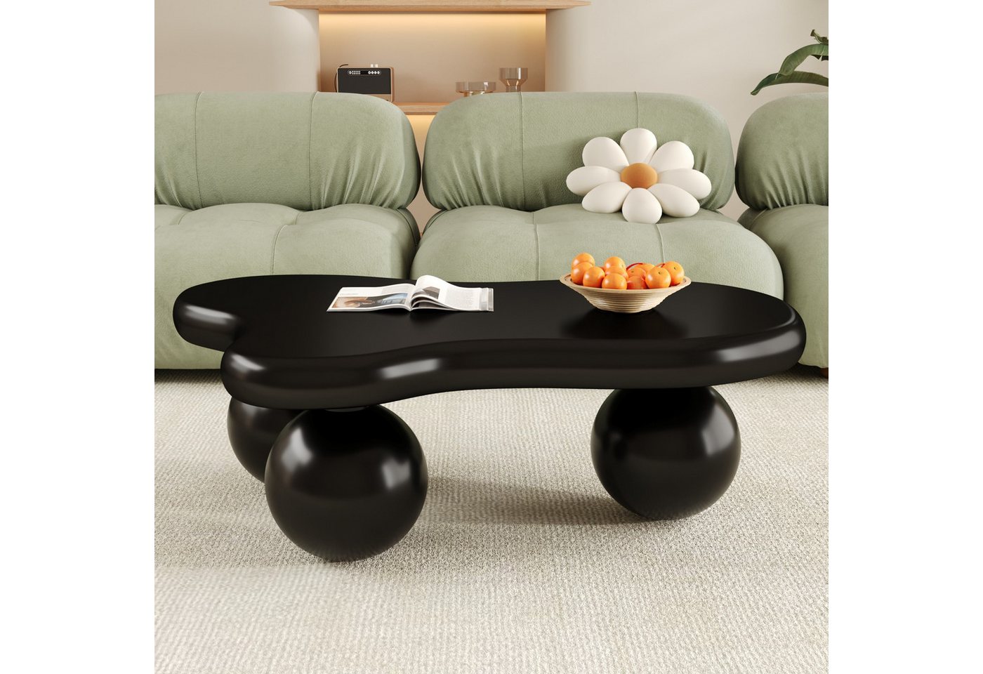 Ulife Couchtisch Wohnzimmertisch, Beistelltisch, mit LED-Beleuchtung, 16 Farben wählbar, Wolkenform+Rundbein-Design, 95x62,5x32cm von Ulife