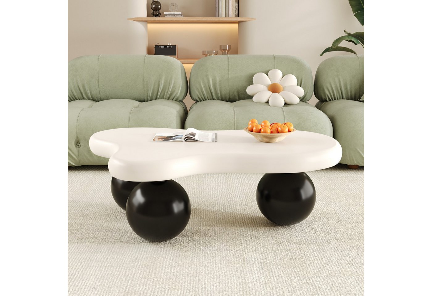 Ulife Couchtisch Wohnzimmertisch, Beistelltisch, mit LED-Beleuchtung, 16 Farben wählbar, Wolkenform+Rundbein-Design, 95x62,5x32cm von Ulife