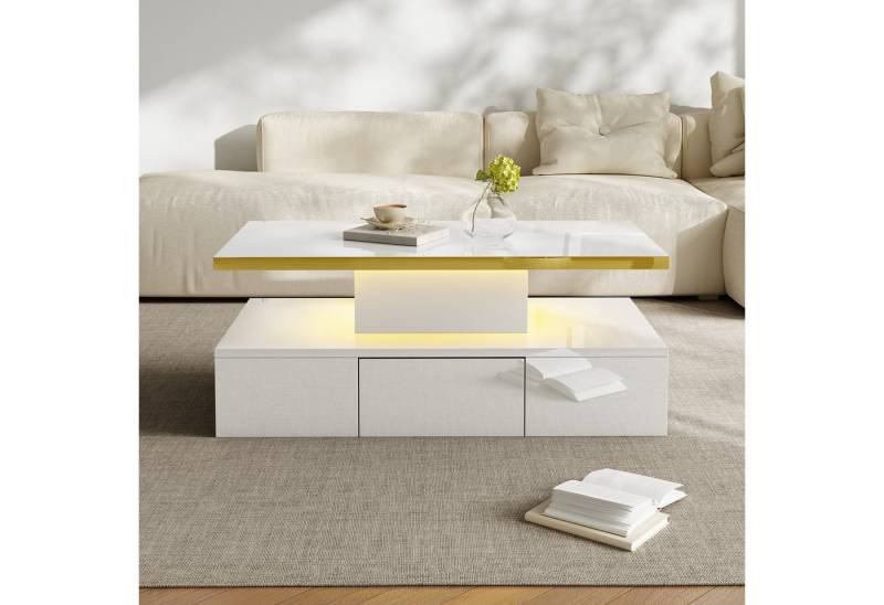 Ulife Couchtisch hohcglanz mit LED-Beleuchtung,Beistelltisch mit Schublade, Wohnzimmertisch,moderner LED-Couchtisch,Hochglanzoberfläche von Ulife