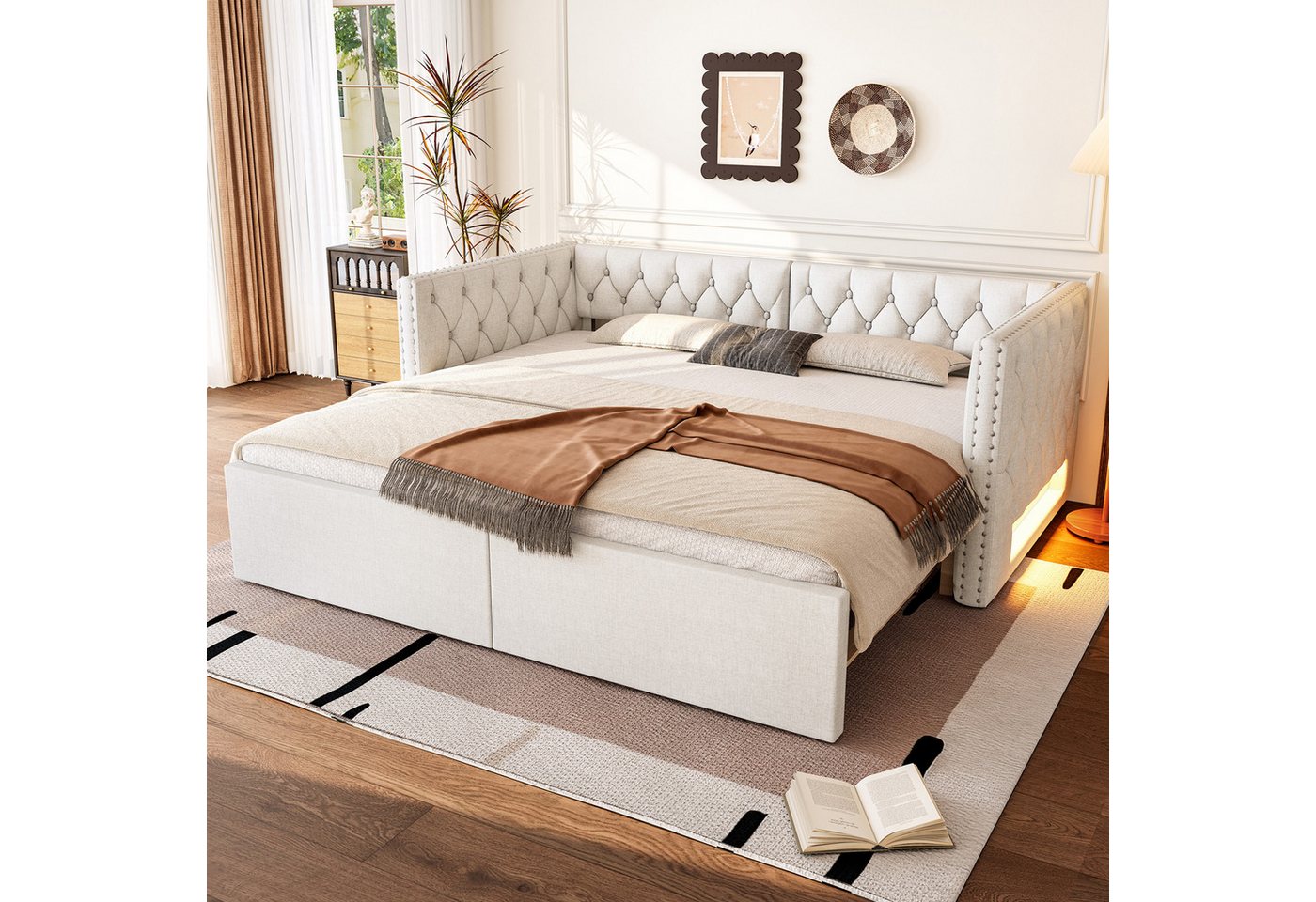 Ulife Daybett Ausziehbares Tagesbett mit Polsterung und LED-Licht (1 tlg), Schlafsofa von 90 x 200 bis 180 x 200 von Ulife