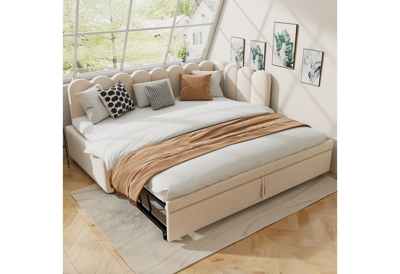 Ulife Daybett L-Form Polsterbett Schlafsofa Tagesbett Jugendbett, mit geblümter Rückenlehne und Ausziehbett, 90x200cm Ulife Daybett L-Form Polsterbett Schlafsofa Tagesbett Jugendbett, mit geblümter Rückenlehne und Ausziehbett, 90x200cm von Ulife