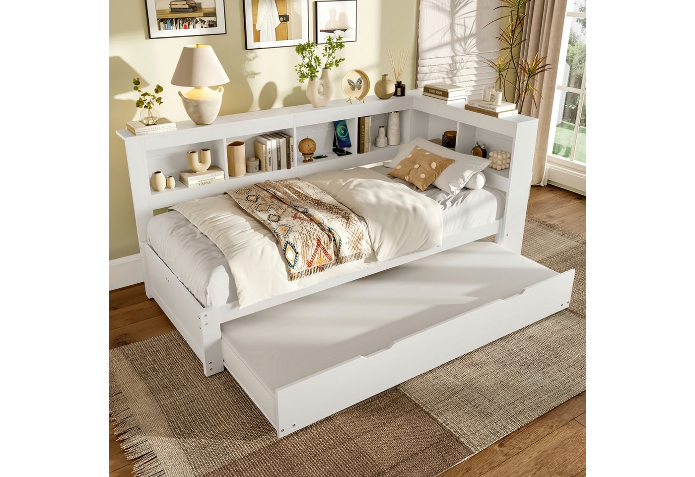 Ulife Daybett Schlafsofa, Tagesbett mit Steckdose und 2 USB-Anschlüssen, Kinderbett Jugendbett mit ausziehbarem Bett, 90x200/90x190cm von Ulife