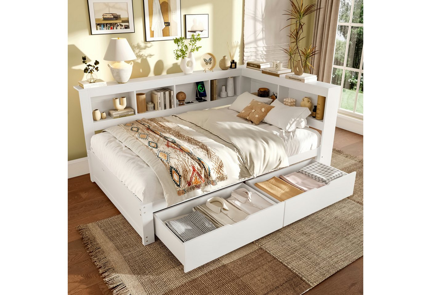 Ulife Daybett Schlafsofa, Tagesbett mit Steckdose und 2 USB-Anschlüssen, Kinderbett Jugendbett mit zwei Schubladen, 140x200cm von Ulife