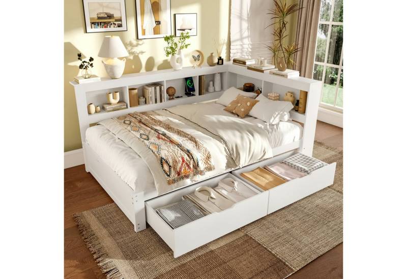 Ulife Daybett Schlafsofa, Tagesbett mit Steckdose und 2 USB-Anschlüssen, Kinderbett Jugendbett mit zwei Schubladen, 140x200cm von Ulife