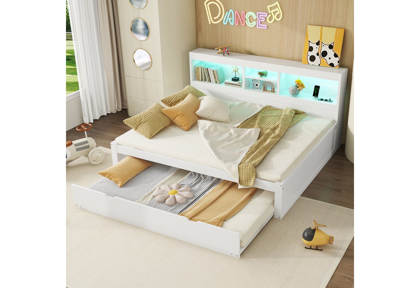 Ulife Daybett Schlafsofa Tagesbett mit LED- Beleuchtung, Bettseitiges Staufach, 140x200cm mit Ausziehbett 90x190cm Ulife Daybett Schlafsofa Tagesbett mit LED- Beleuchtung, Bettseitiges Staufach, 140x200cm mit Ausziehbett 90x190cm von Ulife