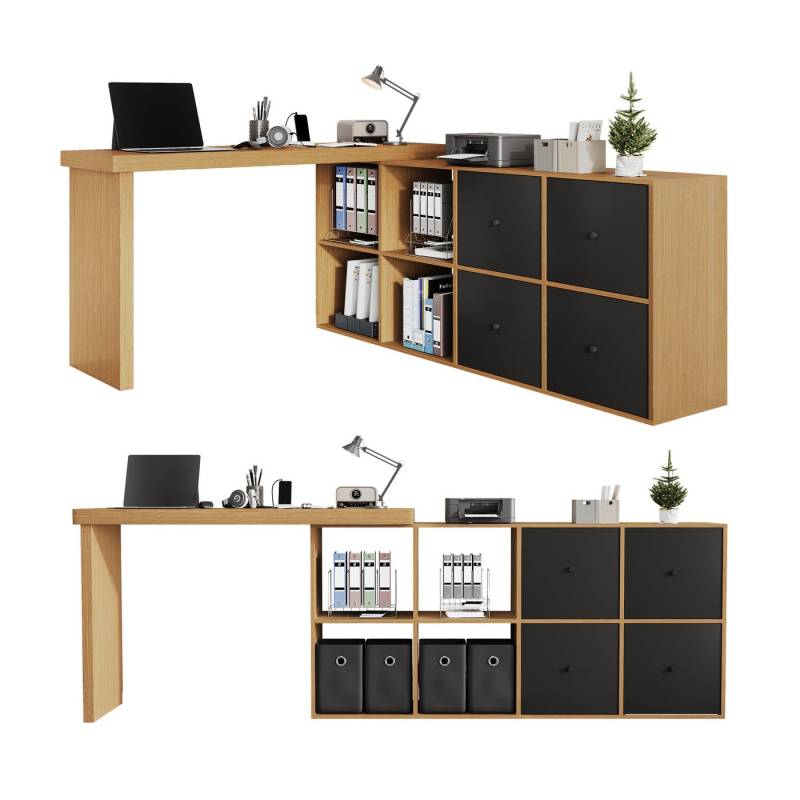 Ulife Eckschreibtisch Schreibtisch 360° drehbar Bürotisch mit 4 Schubladen und 4 Fächern (1-St), Computertisch Eckschreibtisch L-förmiger Arbeitstisch mit Kommode von Ulife
