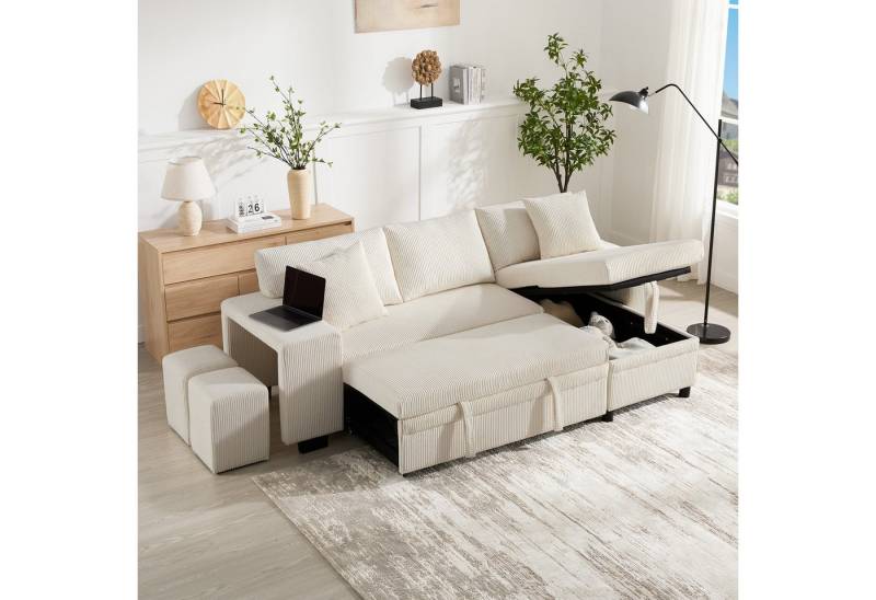 Ulife Ecksofa Klappsofa mit Schlaffunktion, L-Form Sofa mit USB-Ladeanschluss, 3-Sitzer-Umbausofa mit Seitenablagen und Stauraum von Ulife