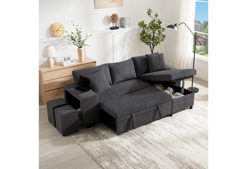 Ulife Ecksofa Klappsofa mit Schlaffunktion, L-Form Sofa mit USB-Ladeanschluss, 3-Sitzer-Umbausofa mit Seitenablagen und Stauraum von Ulife