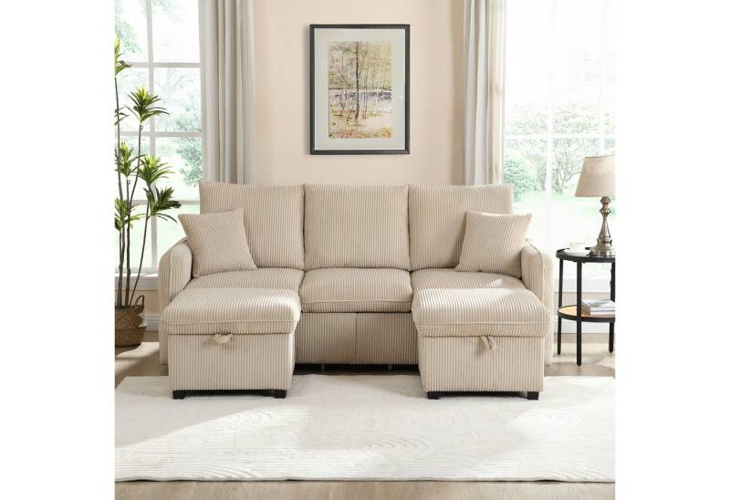 Ulife Ecksofa mit Schlaffunktion U-Form-Dreisitzer Polster-Sofa,Wohnzimmer, modular zerlegbares Sofa-Set 3 Teile, Inklusive Schubladen + Hocker mit Staufach von Ulife