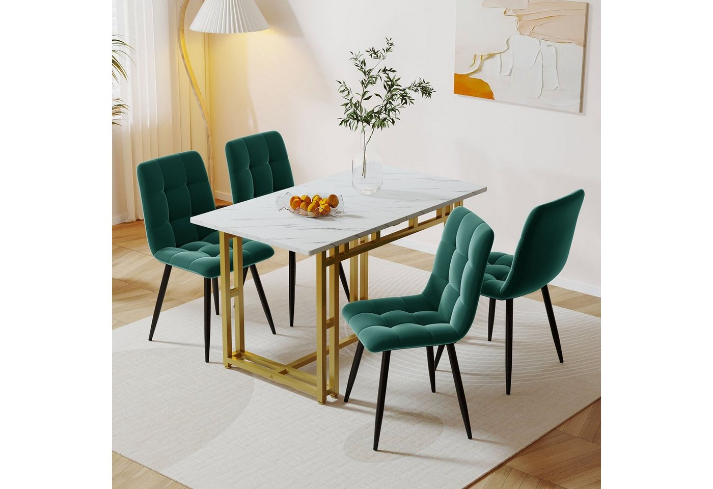 Ulife Essgruppe 1 Esstisch mit 4 Stühlen,Esszimmer Sitzgruppe, goldene Tischbeine, (5-tlg) von Ulife