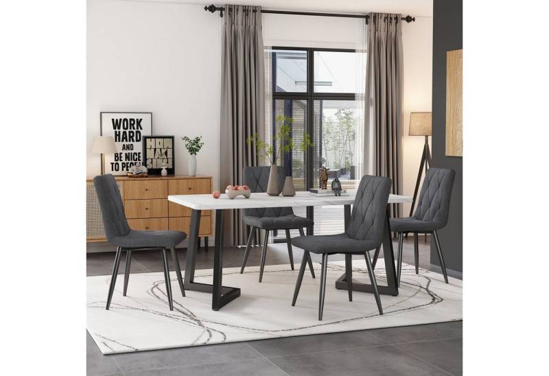 Ulife Essgruppe 117×68cm Esstisch mit 4 Stühlen, (Set, 5-tlg), weißer MDF-Tischplatte mit Marmoroptik von Ulife